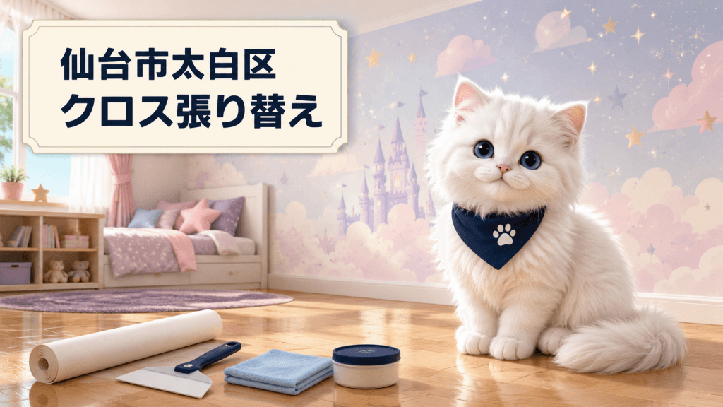 仙台市太白区の子供部屋クロス張り替えを紹介する白いサイベリアンの子猫