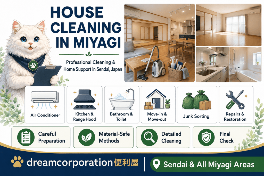 House Cleaning in Miyagi with professional home cleaning services in Sendai Japan