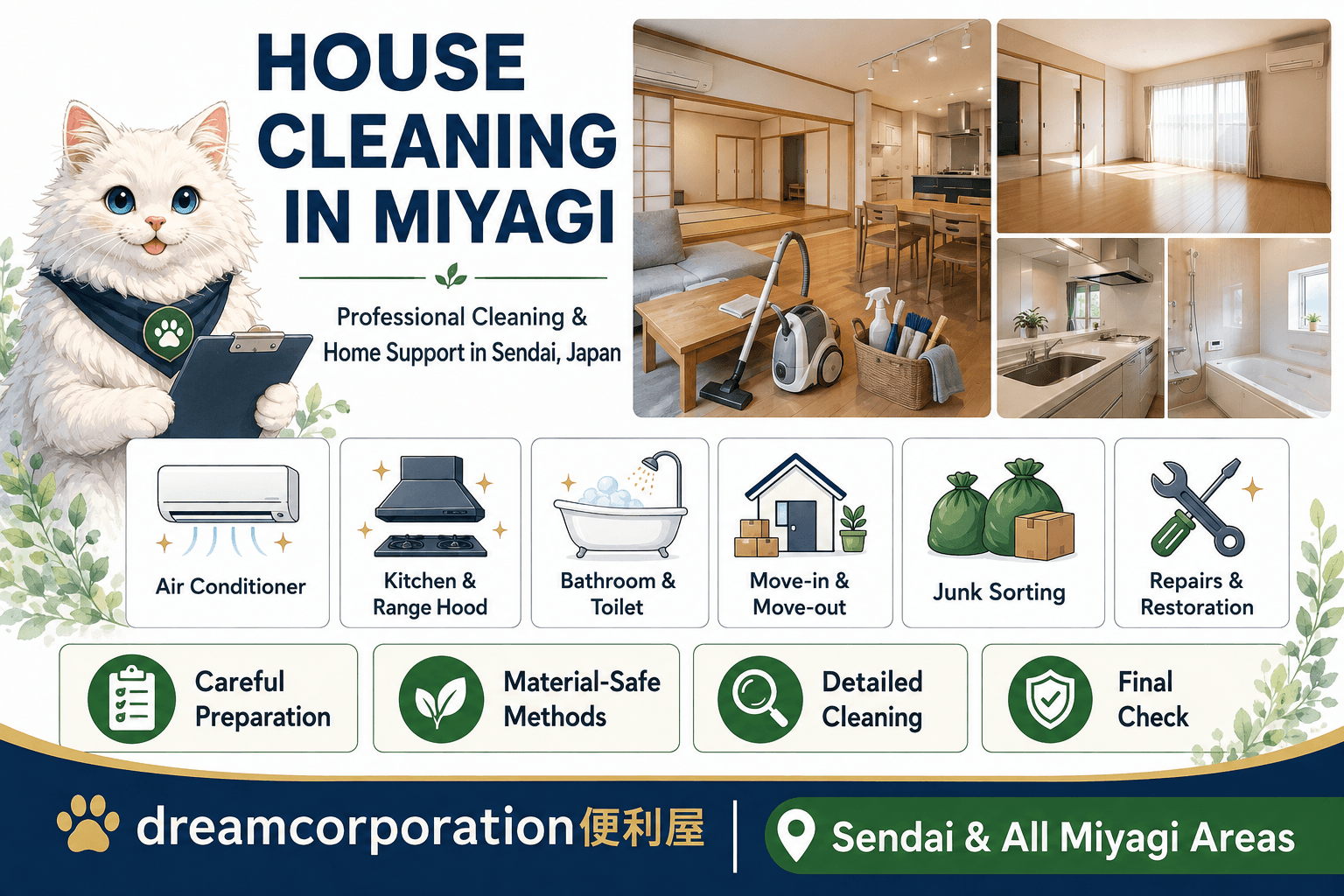 House Cleaning in Miyagi with professional home cleaning services in Sendai Japan