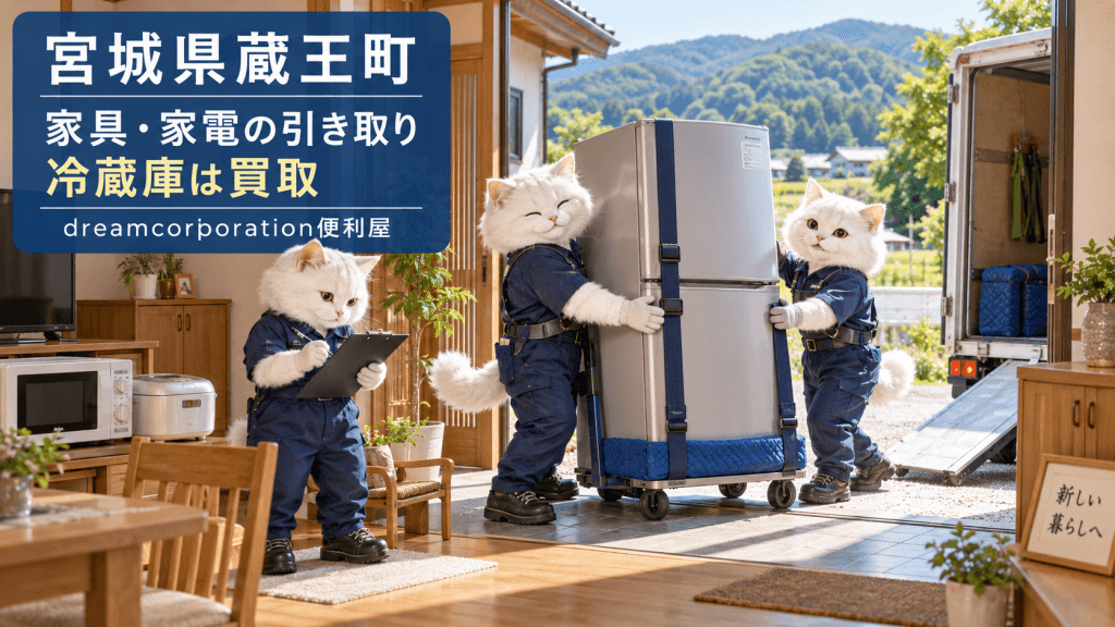 宮城県蔵王町で家具と家電を引き取り、冷蔵庫を買取するdreamcorporation便利屋