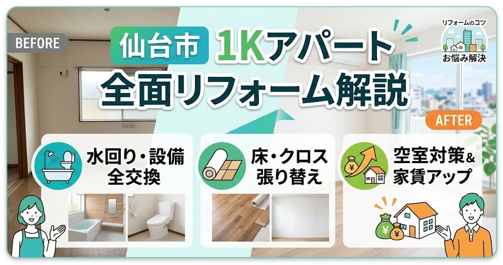 【仙台市】1Kアパート設備全交換・床・クロス張り替えの原状回復リフォーム完全解説|dreamcorporation便利屋