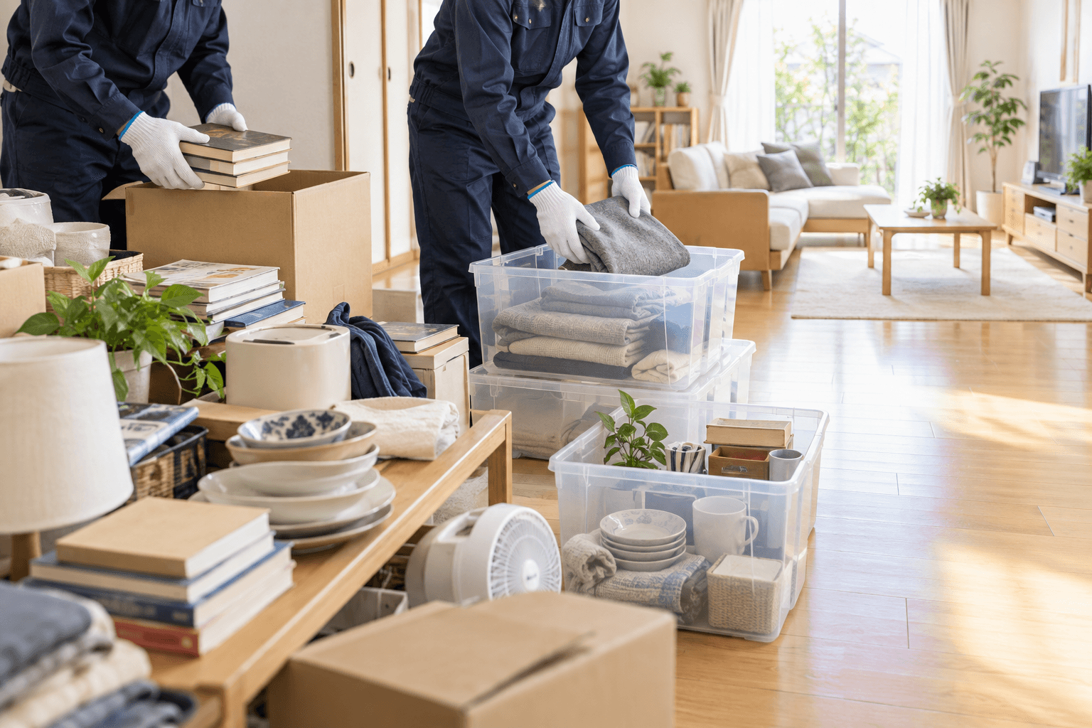 石巻市の一戸建てで生活用品を丁寧に分別する部屋片付け作業